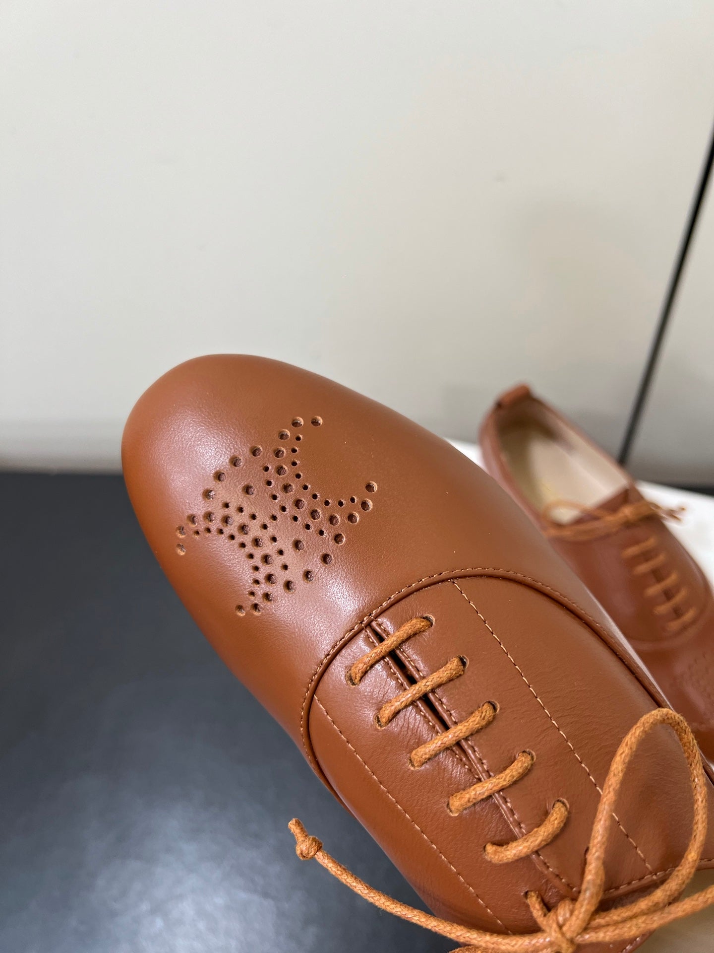 CELINE 26S MINIMAL LACE-UP SHOES IN BROWN CALFSKIN
