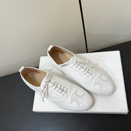 CELINE 26S MINIMAL LACE-UP SHOES IN WHITE CALFSKIN