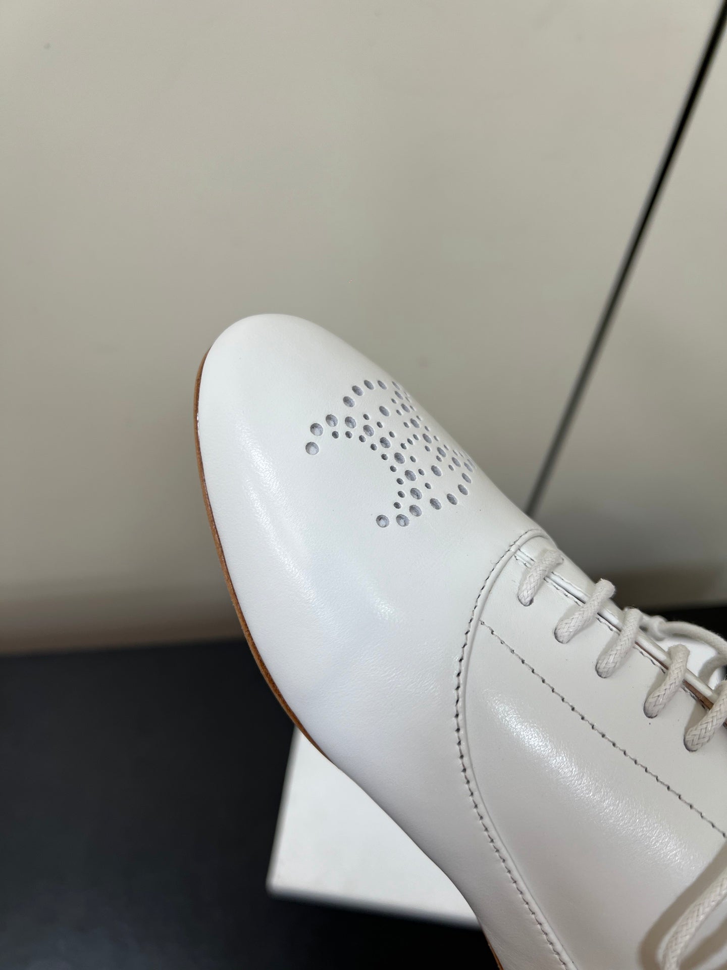 CELINE 26S MINIMAL LACE-UP SHOES IN WHITE CALFSKIN