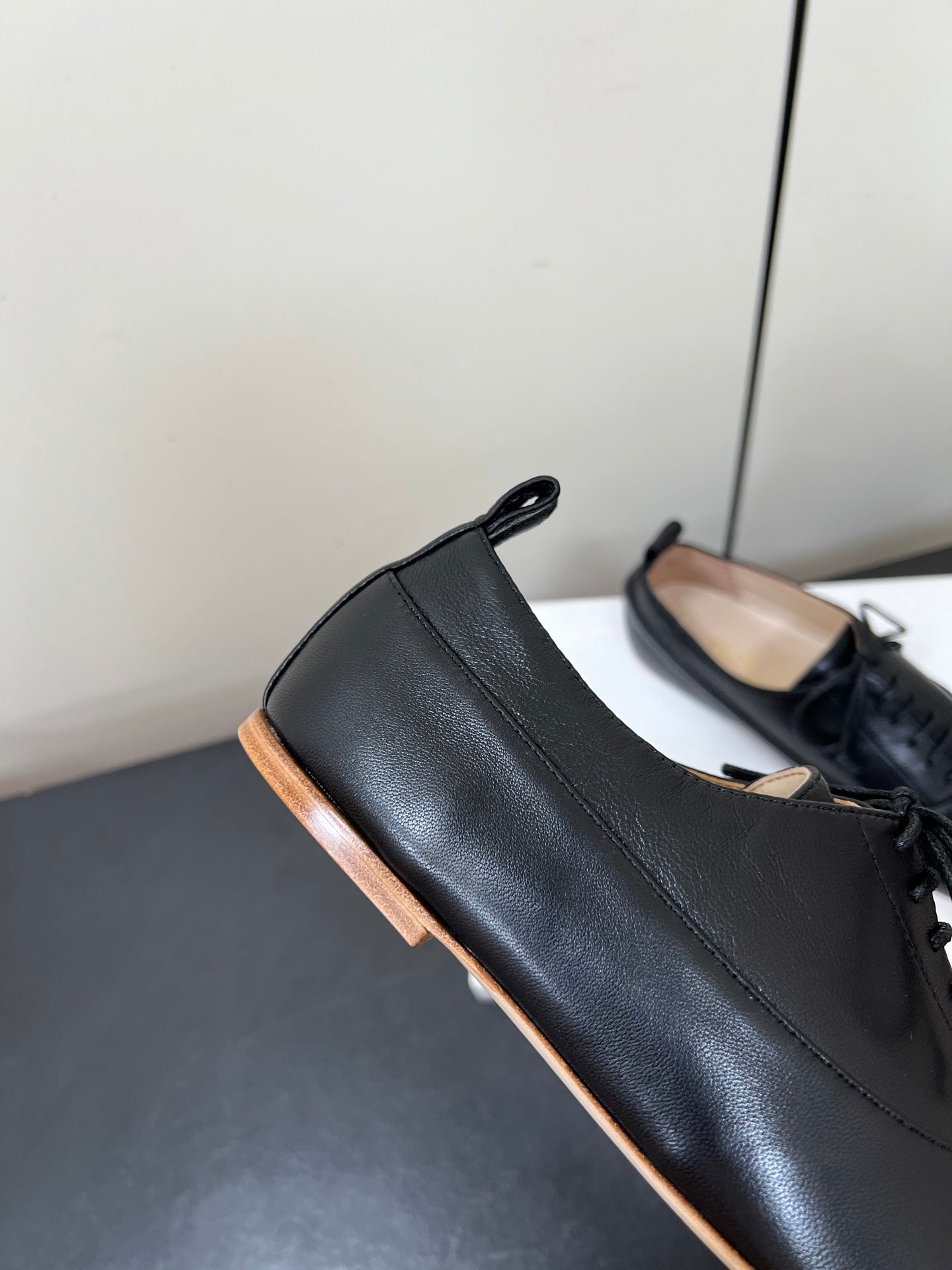 CELINE 26S MINIMAL LACE-UP SHOES IN BLACK CALFSKIN