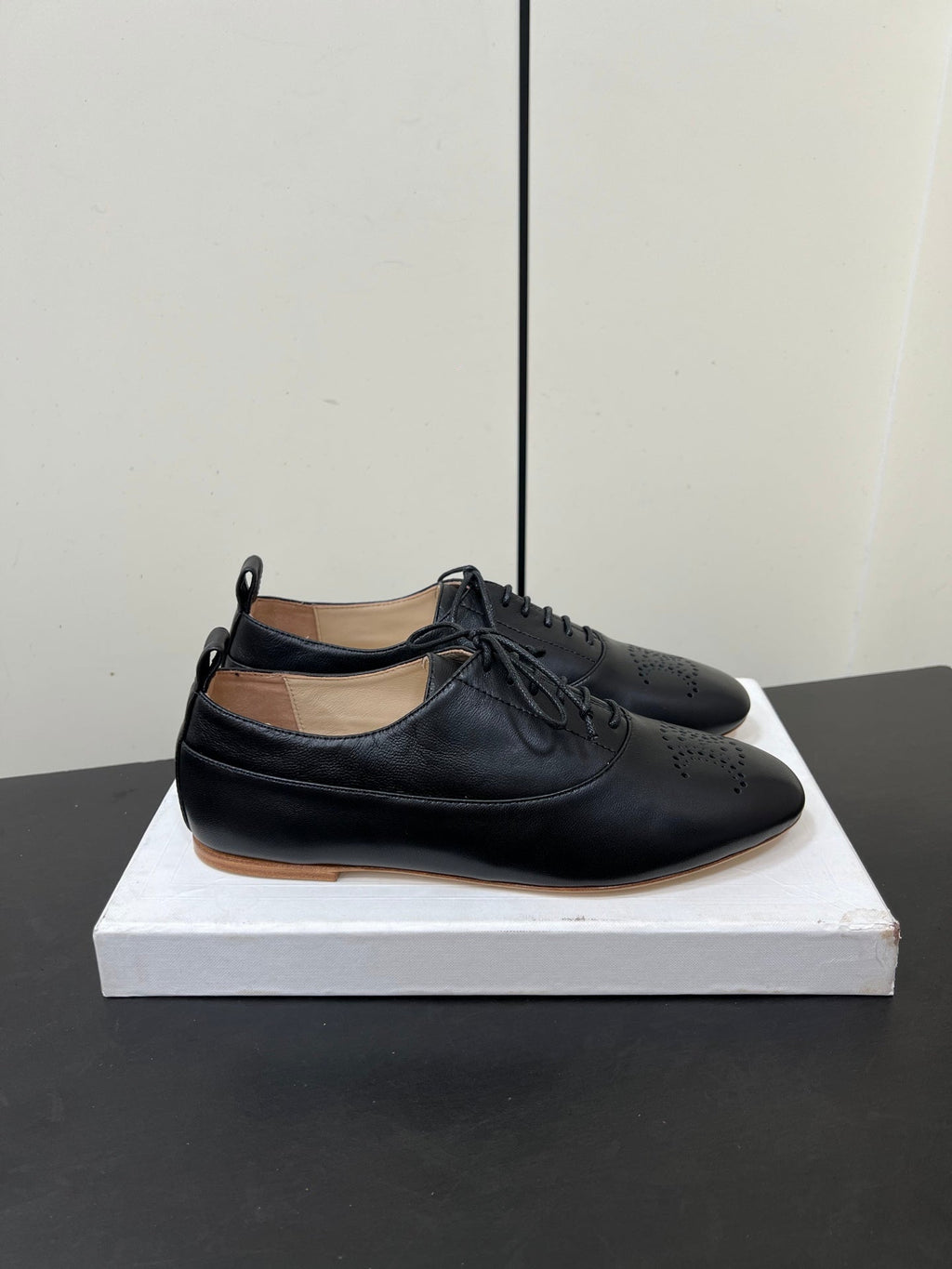 CELINE 26S MINIMAL LACE-UP SHOES IN BLACK CALFSKIN