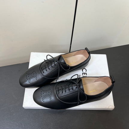 CELINE 26S MINIMAL LACE-UP SHOES IN BLACK CALFSKIN