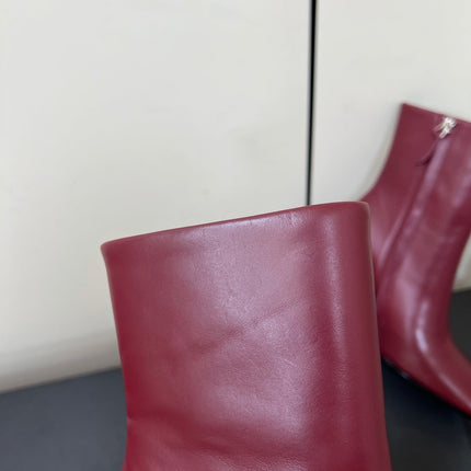 ALAIA 26S SQUARE-TOE BOOTS IN DARK RED CALFSKIN