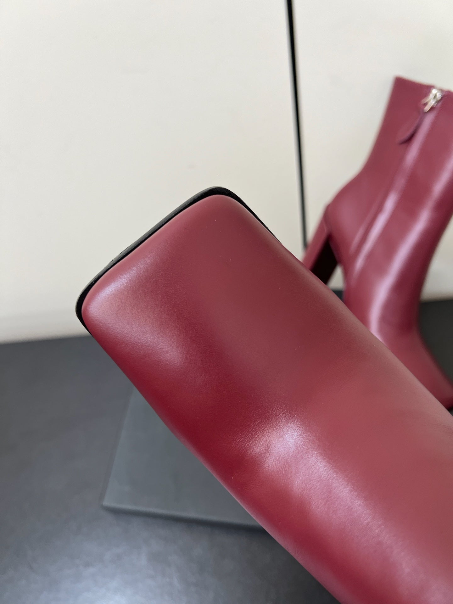 ALAIA 26S SQUARE-TOE BOOTS IN DARK RED CALFSKIN