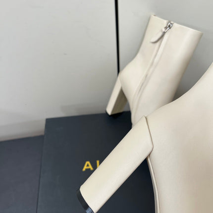 ALAIA 26S SQUARE-TOE BOOTS IN WHITE CALFSKIN