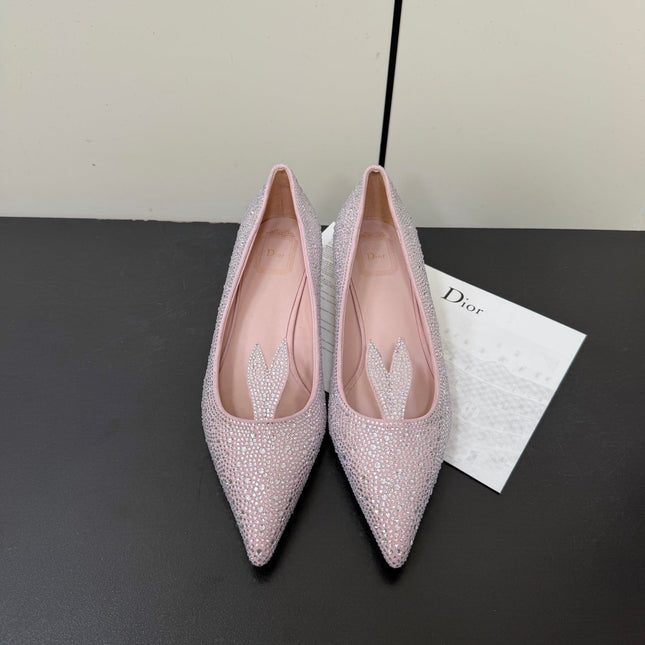 DIOR 26S POINTED-TOE HIGH HEELS 35MM IN PINK SUEDE CRYSTAL