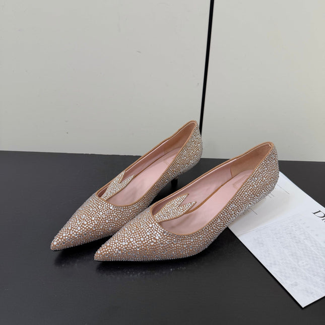 DIOR 26S POINTED-TOE HIGH HEELS 35MM IN NUDE SUEDE CRYSTAL