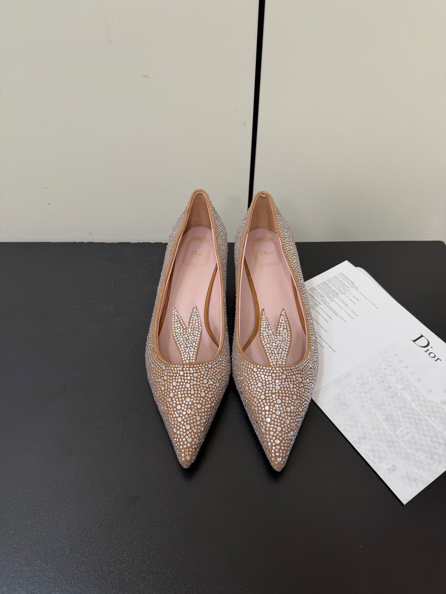 DIOR 26S POINTED-TOE HIGH HEELS 35MM IN NUDE SUEDE CRYSTAL