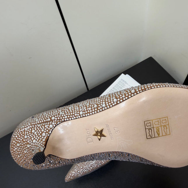 DIOR 26S POINTED-TOE HIGH HEELS 35MM IN NUDE SUEDE CRYSTAL