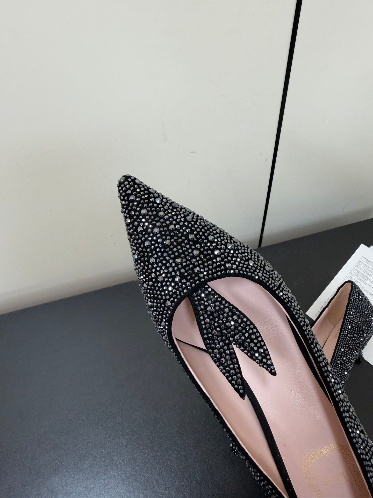 DIOR 26S POINTED-TOE HIGH HEELS 35MM IN BLACK SUEDE CRYSTAL