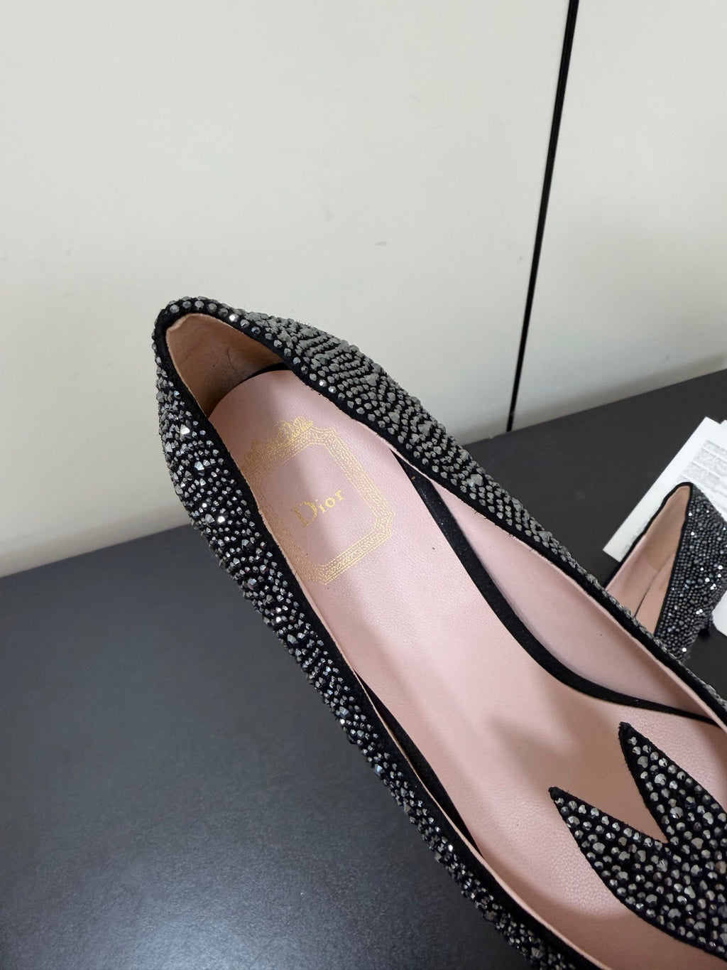DIOR 26S POINTED-TOE HIGH HEELS 35MM IN BLACK SUEDE CRYSTAL