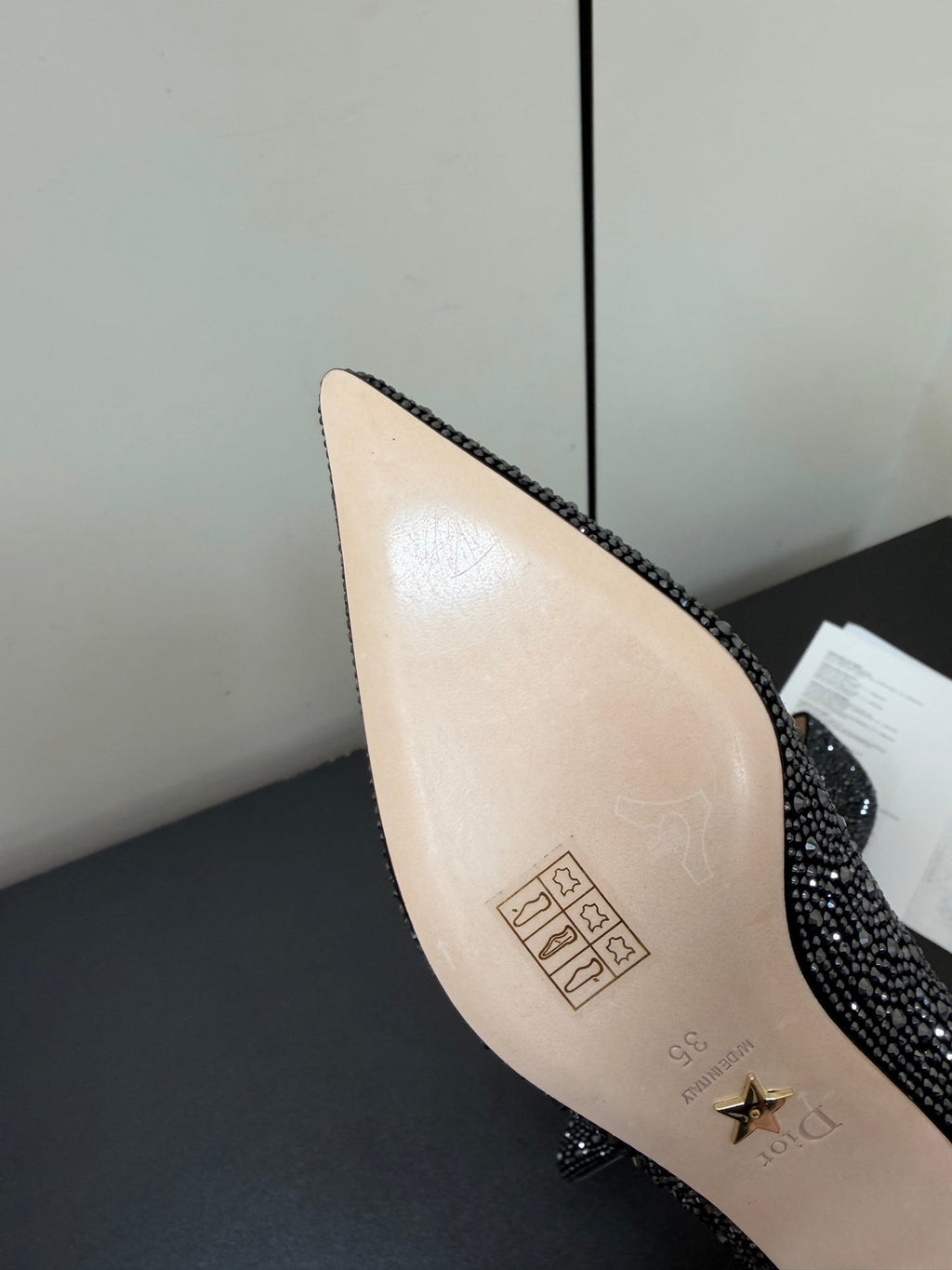 DIOR 26S POINTED-TOE HIGH HEELS 35MM IN BLACK SUEDE CRYSTAL
