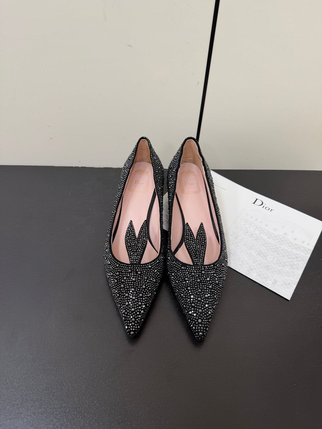 DIOR 26S POINTED-TOE HIGH HEELS 35MM IN BLACK SUEDE CRYSTAL