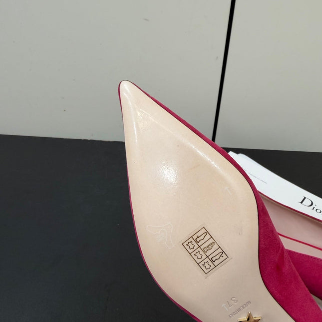 DIOR 26S POINTED-TOE HIGH HEELS 35MM IN RASPBERRY RED SUEDE GOLD HARDWARE