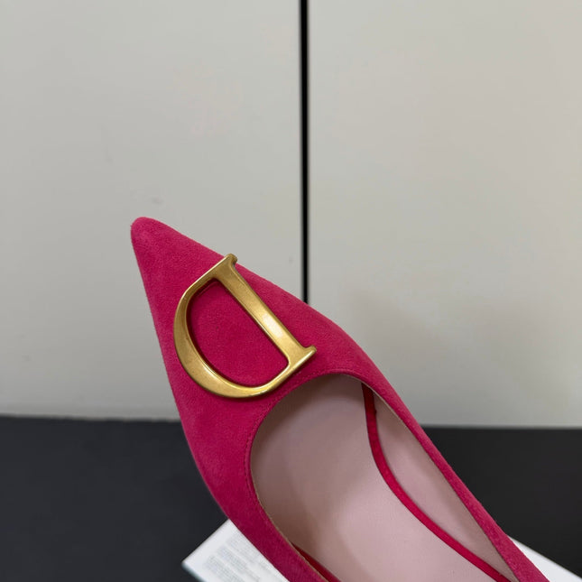 DIOR 26S POINTED-TOE HIGH HEELS 35MM IN RASPBERRY RED SUEDE GOLD HARDWARE