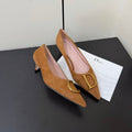 DIOR 26S POINTED-TOE HIGH HEELS 35MM IN TAN BROWN SUEDE GOLD HARDWARE