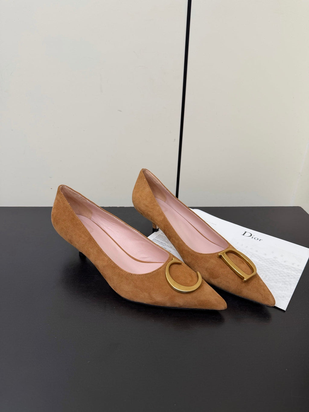 DIOR 26S POINTED-TOE HIGH HEELS 35MM IN TAN BROWN SUEDE GOLD HARDWARE