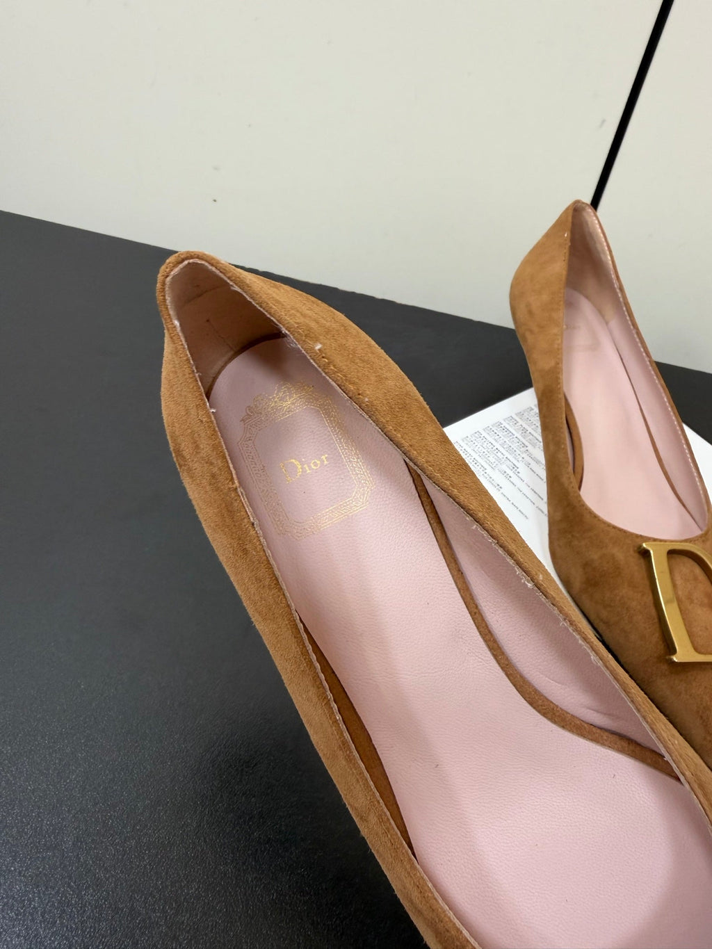 DIOR 26S POINTED-TOE HIGH HEELS 35MM IN TAN BROWN SUEDE GOLD HARDWARE