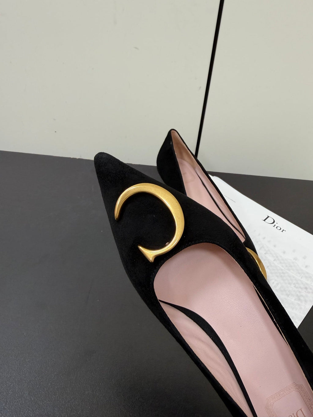 DIOR 26S POINTED-TOE HIGH HEELS 35MM IN BLACK SUEDE GOLD HARDWARE
