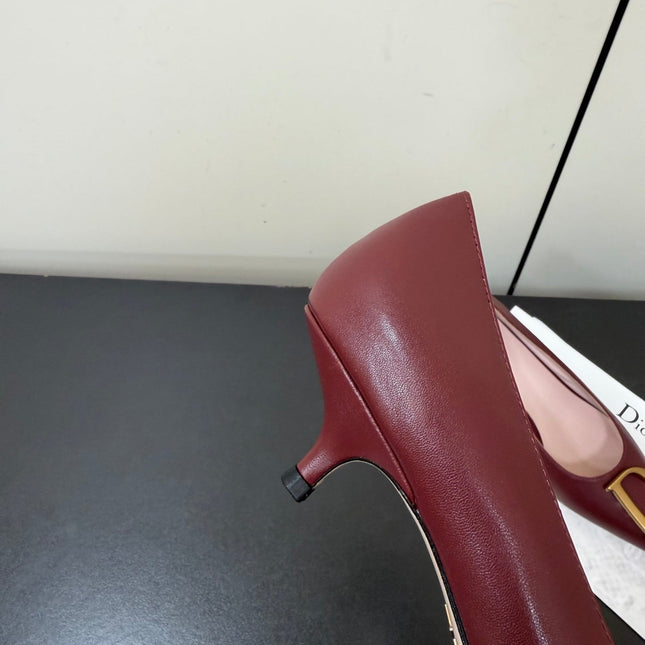 DIOR 26S POINTED-TOE HIGH HEELS 35MM IN DARK RED CALFSKIN GOLD HARDWARE