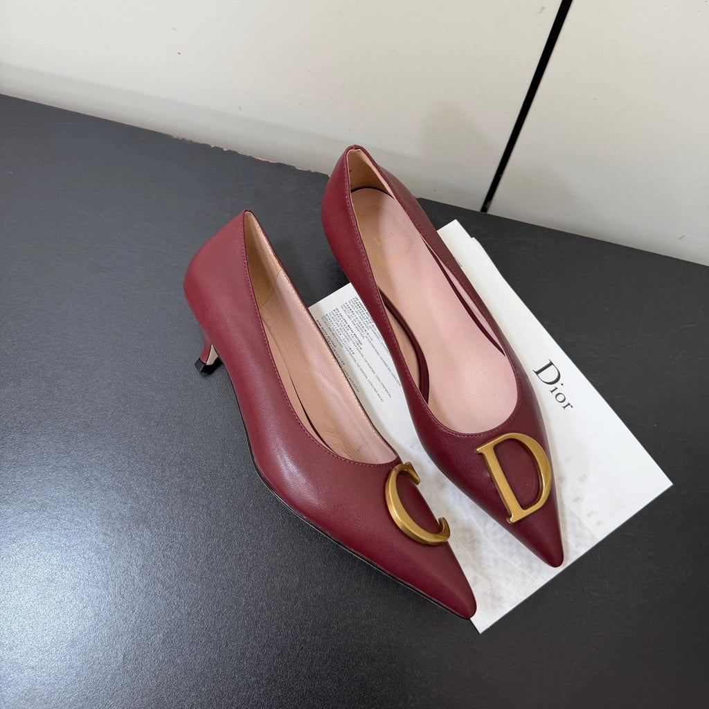 DIOR 26S POINTED-TOE HIGH HEELS 35MM IN DARK RED CALFSKIN GOLD HARDWARE