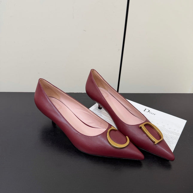 DIOR 26S POINTED-TOE HIGH HEELS 35MM IN DARK RED CALFSKIN GOLD HARDWARE