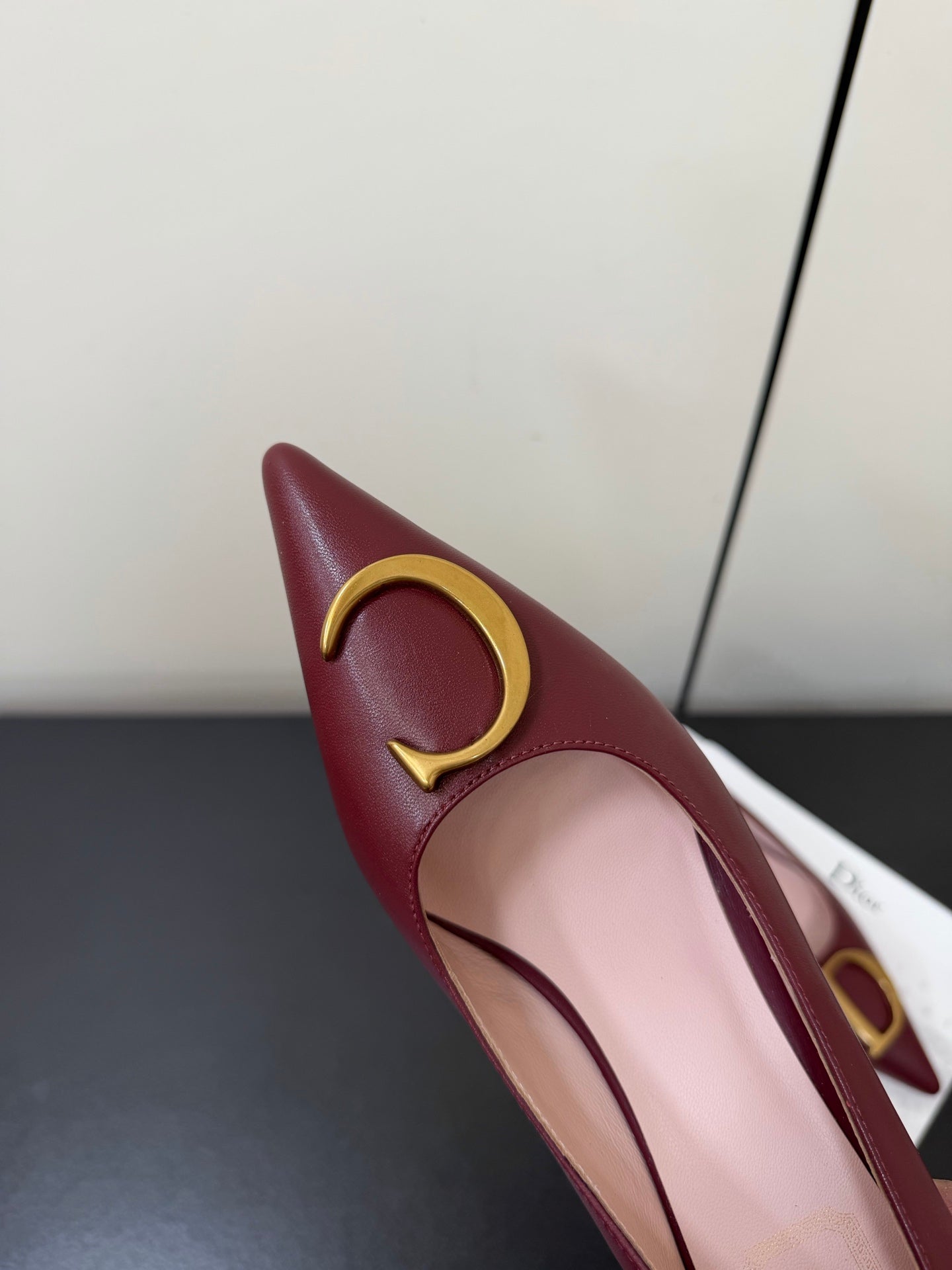 DIOR 26S POINTED-TOE HIGH HEELS 35MM IN DARK RED CALFSKIN GOLD HARDWARE