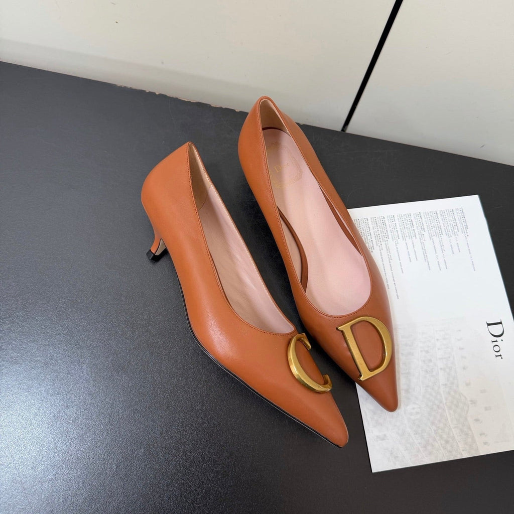 DIOR 26S POINTED-TOE HIGH HEELS 35MM IN RUST BROWN CALFSKIN GOLD HARDWARE