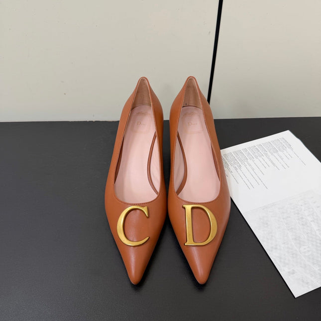 DIOR 26S POINTED-TOE HIGH HEELS 35MM IN RUST BROWN CALFSKIN GOLD HARDWARE
