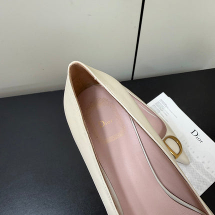 DIOR 26S POINTED-TOE HIGH HEELS 35MM IN CREAM WHITE CALFSKIN GOLD HARDWARE