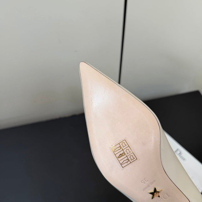 DIOR 26S POINTED-TOE HIGH HEELS 35MM IN CREAM WHITE CALFSKIN GOLD HARDWARE