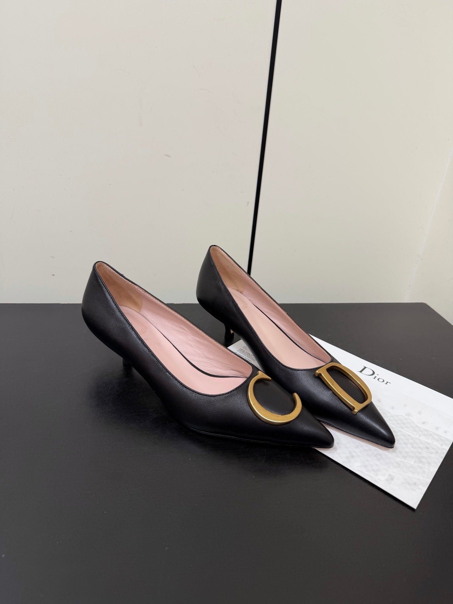 DIOR 26S POINTED-TOE HIGH HEELS 35MM IN BLACK CALFSKIN GOLD HARDWARE