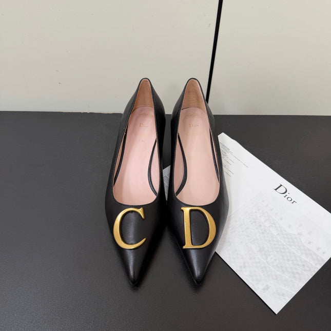 DIOR 26S POINTED-TOE HIGH HEELS 35MM IN BLACK CALFSKIN GOLD HARDWARE