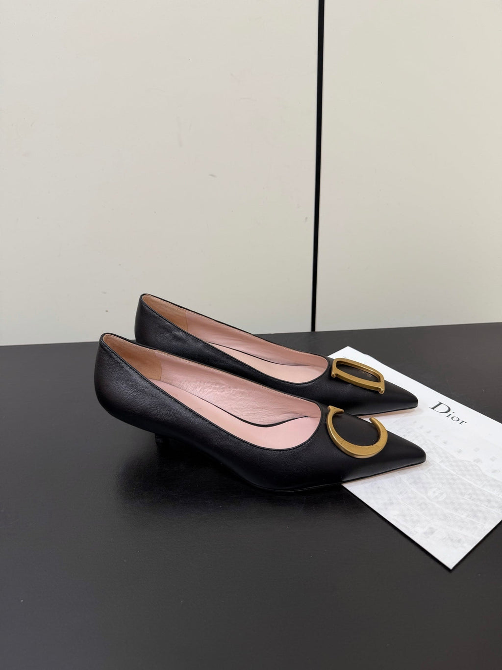 DIOR 26S POINTED-TOE HIGH HEELS 35MM IN BLACK CALFSKIN GOLD HARDWARE