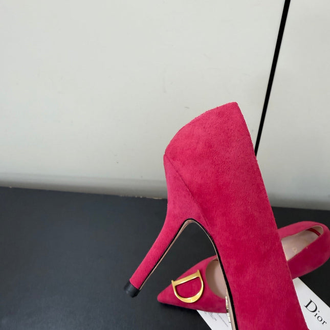 DIOR 26S POINTED-TOE HIGH HEELS 70MM IN RASPBERRY RED SUEDE GOLD HARDWARE