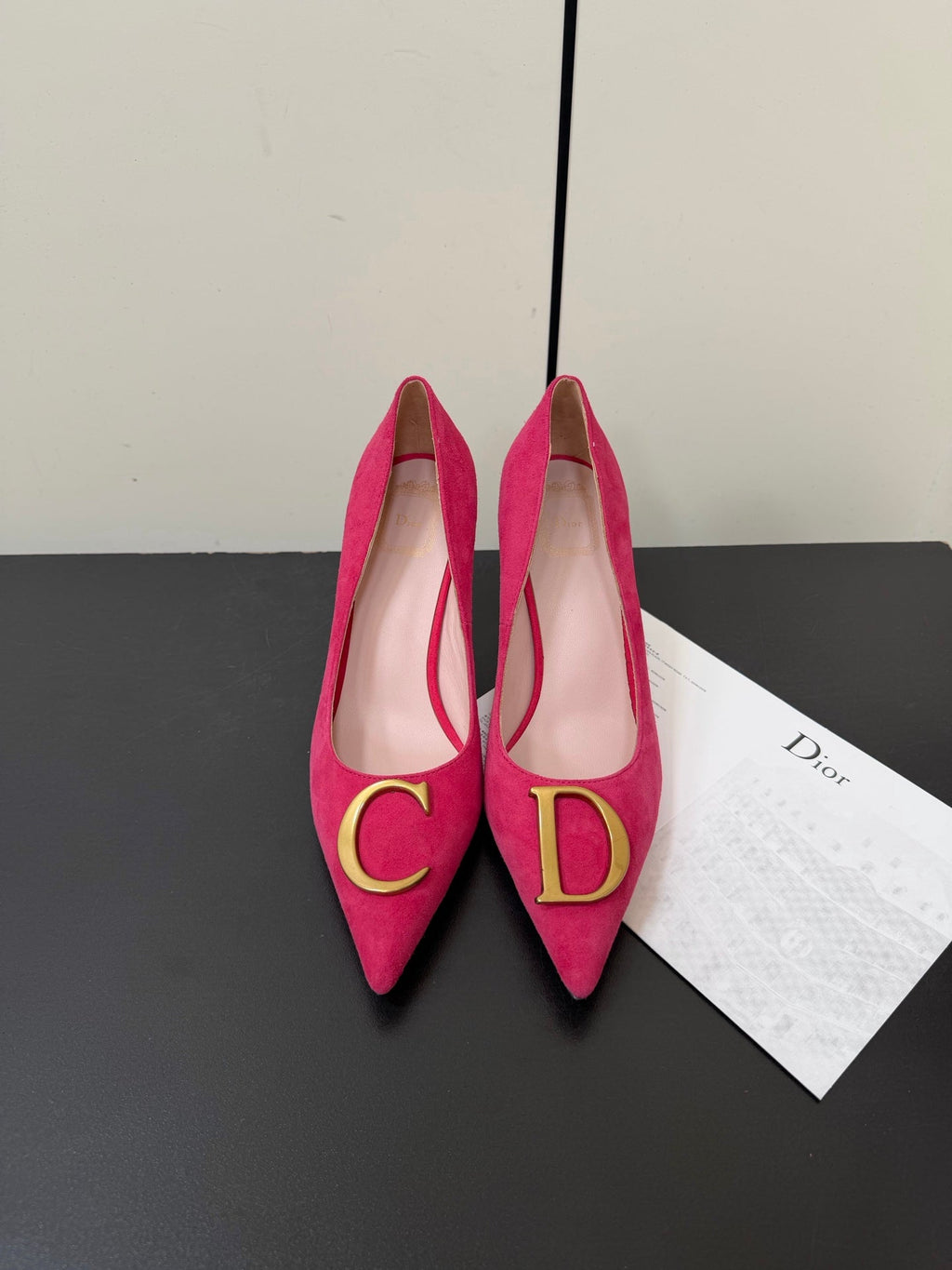 DIOR 26S POINTED-TOE HIGH HEELS 70MM IN RASPBERRY RED SUEDE GOLD HARDWARE