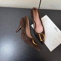DIOR 26S POINTED-TOE HIGH HEELS 70MM IN DARK BROWN SUEDE GOLD HARDWARE