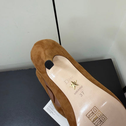 DIOR 26S POINTED-TOE HIGH HEELS 70MM IN TAN BROWN SUEDE GOLD HARDWARE