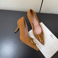 DIOR 26S POINTED-TOE HIGH HEELS 70MM IN TAN BROWN SUEDE GOLD HARDWARE