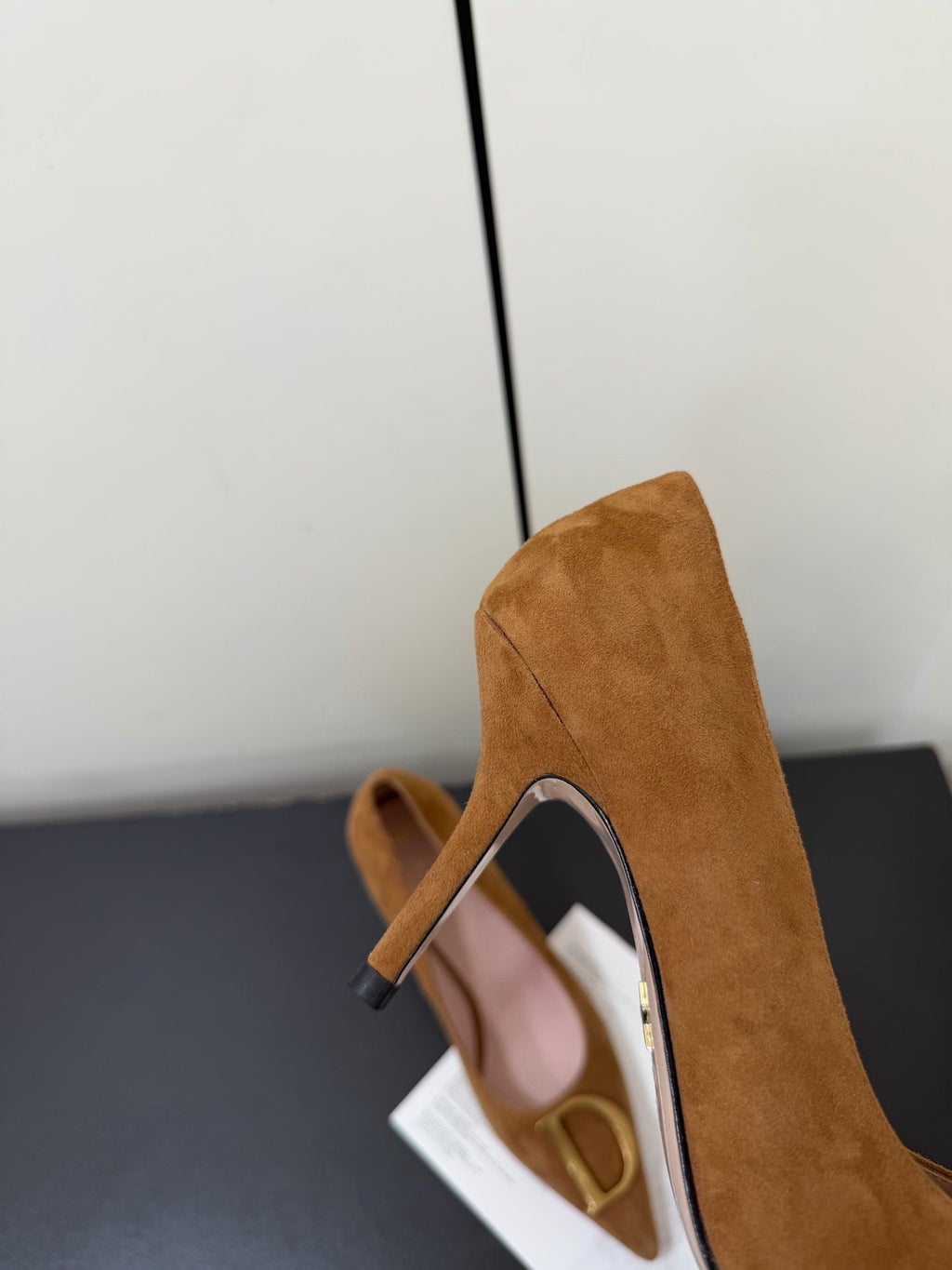 DIOR 26S POINTED-TOE HIGH HEELS 70MM IN TAN BROWN SUEDE GOLD HARDWARE