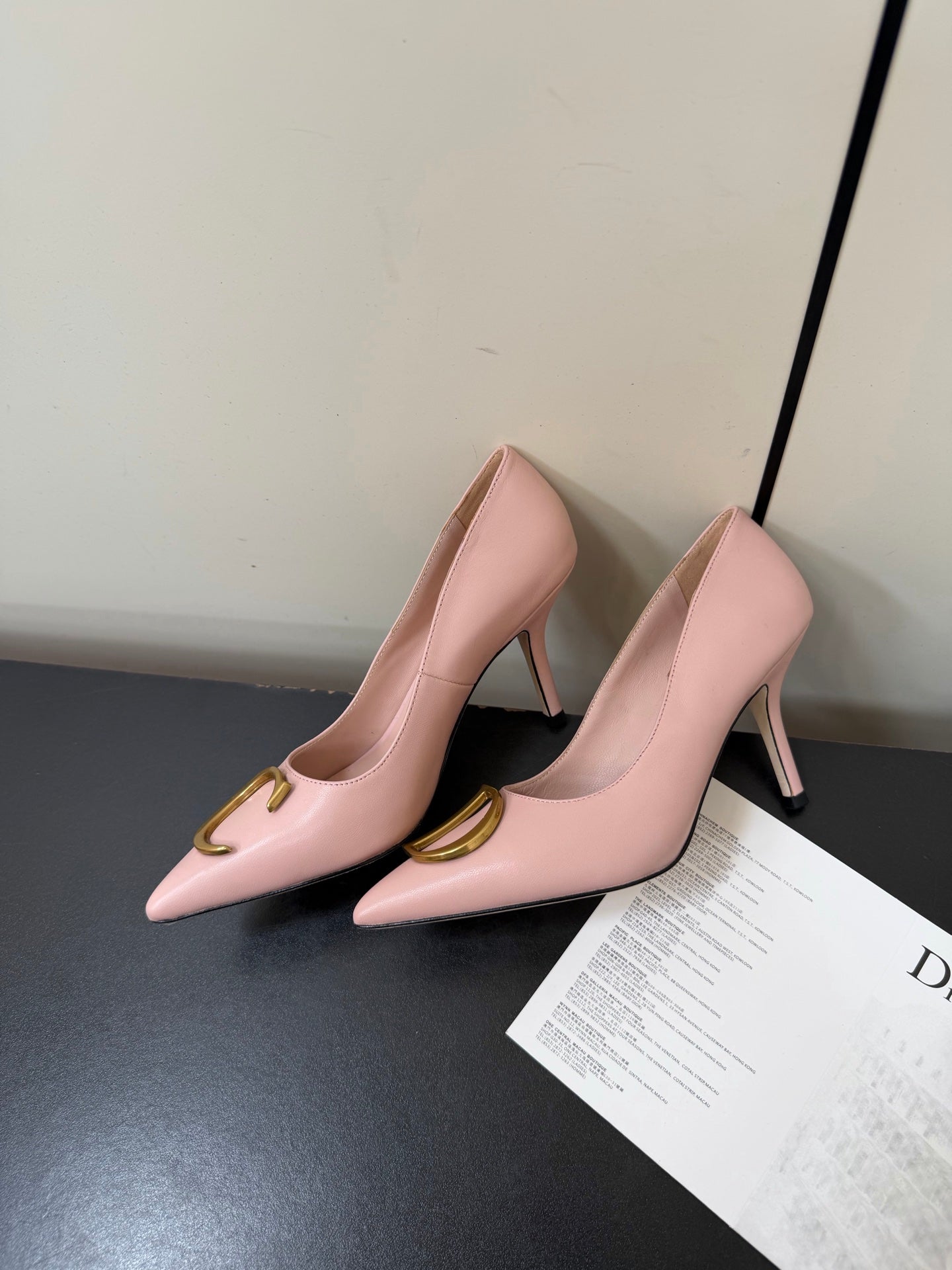 DIOR 26S POINTED-TOE HIGH HEELS 70MM IN PINK CALFSKIN GOLD HARDWARE
