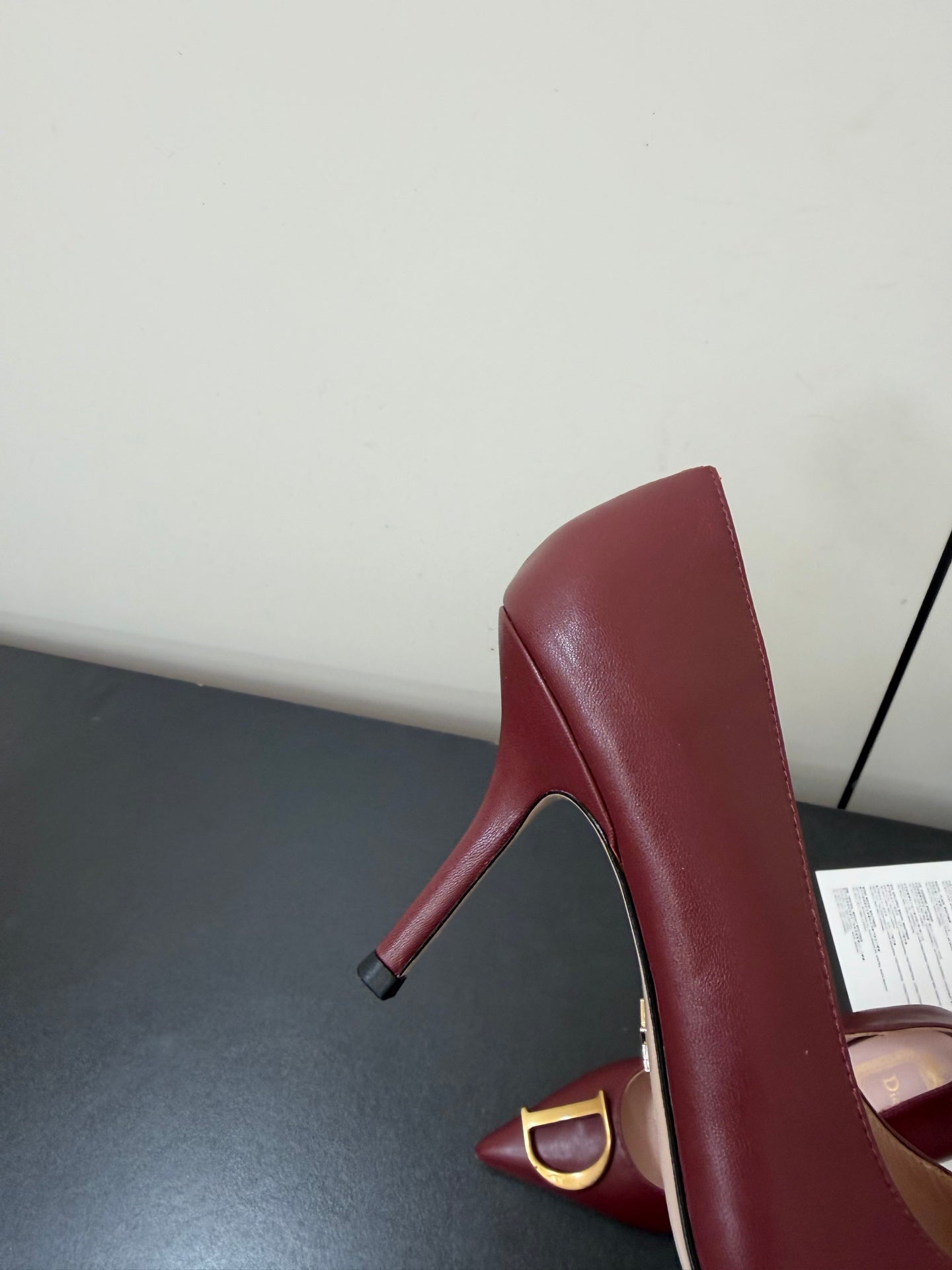 DIOR 26S POINTED-TOE HIGH HEELS 70MM IN DARK RED CALFSKIN GOLD HARDWARE