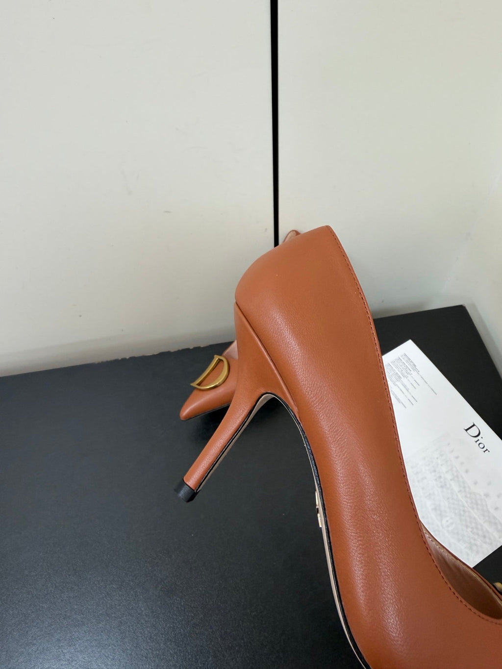 DIOR 26S POINTED-TOE HIGH HEELS 70MM IN RUST BROWN CALFSKIN GOLD HARDWARE