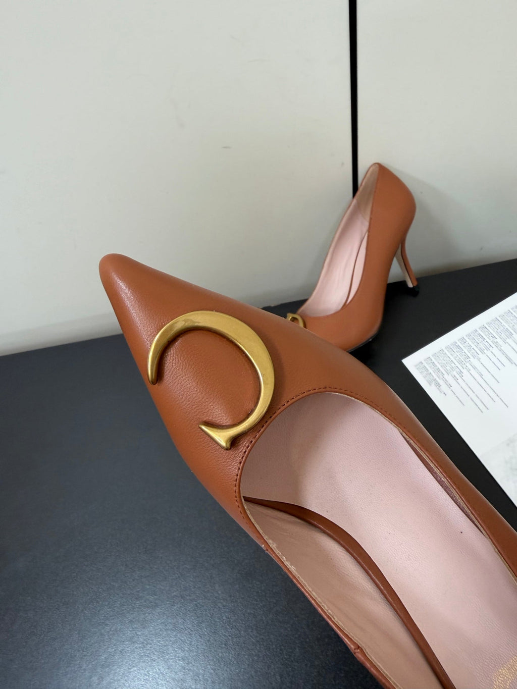 DIOR 26S POINTED-TOE HIGH HEELS 70MM IN RUST BROWN CALFSKIN GOLD HARDWARE