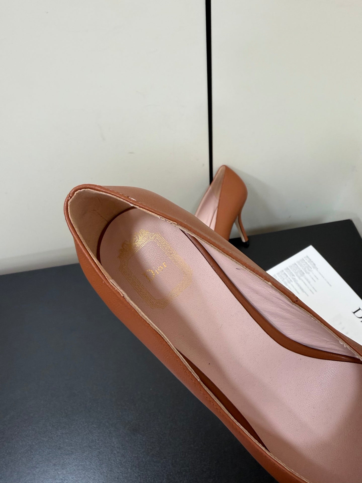 DIOR 26S POINTED-TOE HIGH HEELS 70MM IN RUST BROWN CALFSKIN GOLD HARDWARE