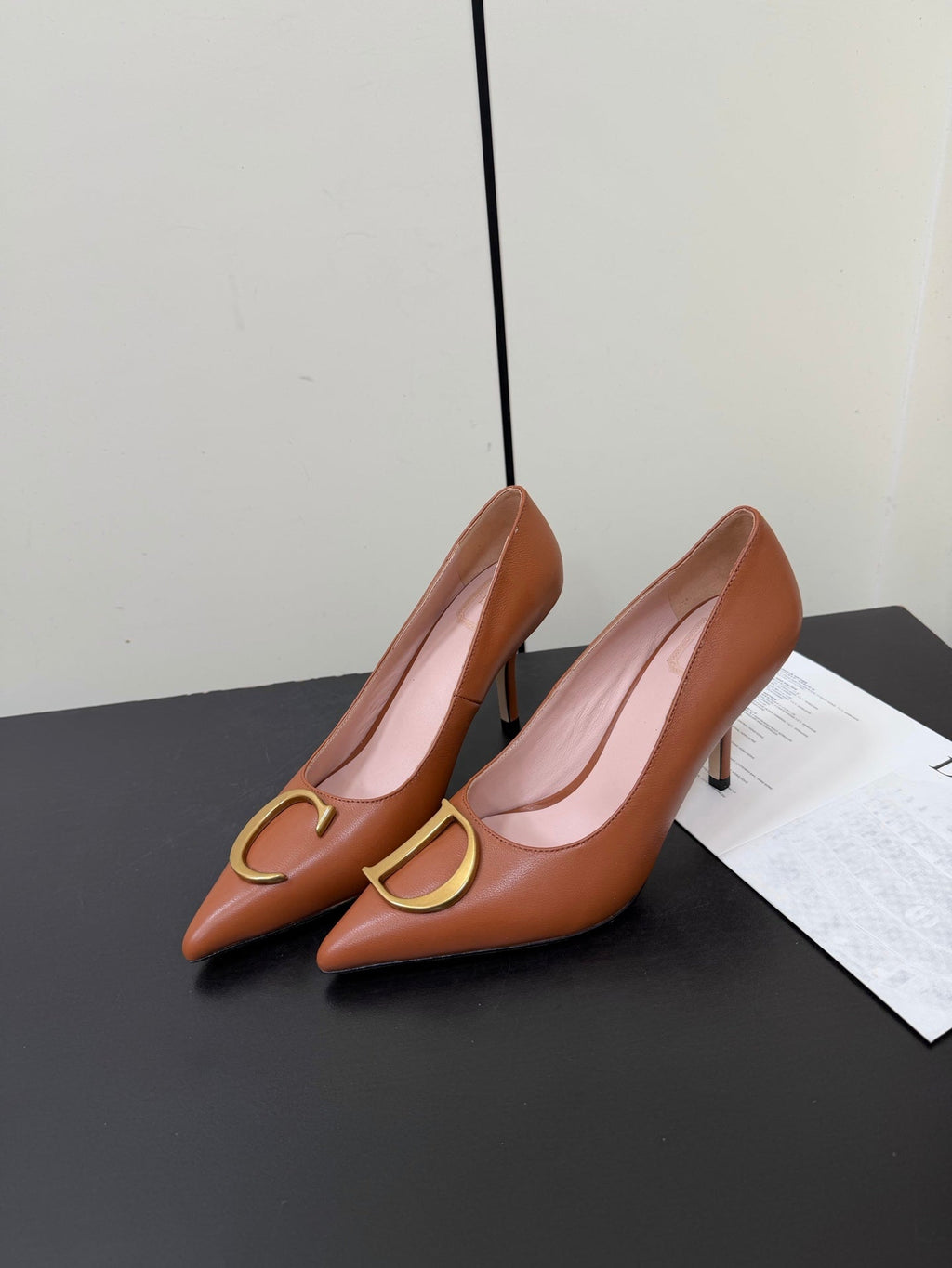 DIOR 26S POINTED-TOE HIGH HEELS 70MM IN RUST BROWN CALFSKIN GOLD HARDWARE