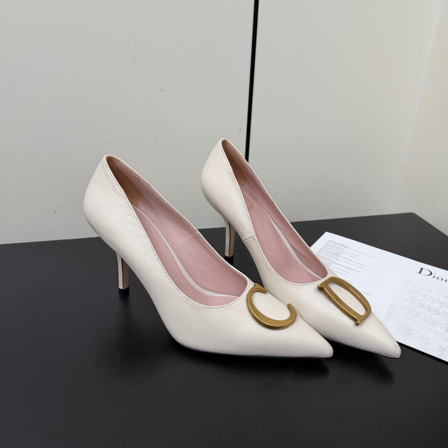 DIOR 26S POINTED-TOE HIGH HEELS 70MM IN CREAM WHITE CALFSKIN GOLD HARDWARE