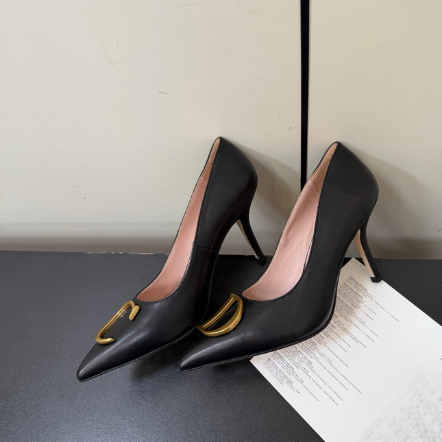 DIOR 26S POINTED-TOE HIGH HEELS 70MM IN BLACK CALFSKIN GOLD HARDWARE