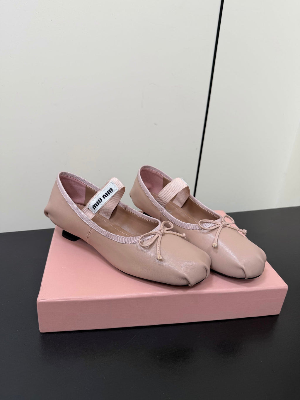 MIUMIU 26S FAIRY BALLET FLATS IN DARK NUDE CALFSKIN