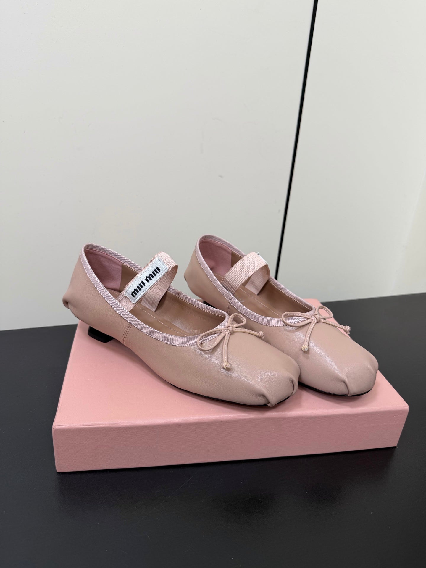 MIUMIU 26S FAIRY BALLET FLATS IN DARK NUDE CALFSKIN